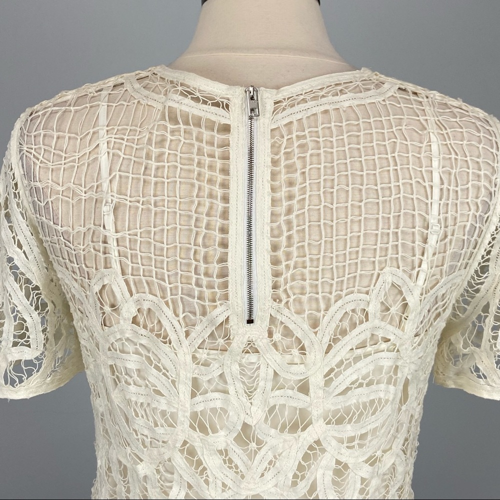 Rag and Bone Womens Nancy Sheer Battenburg Lace Blouse White Short Sleeve size M - Picture 11 of 16